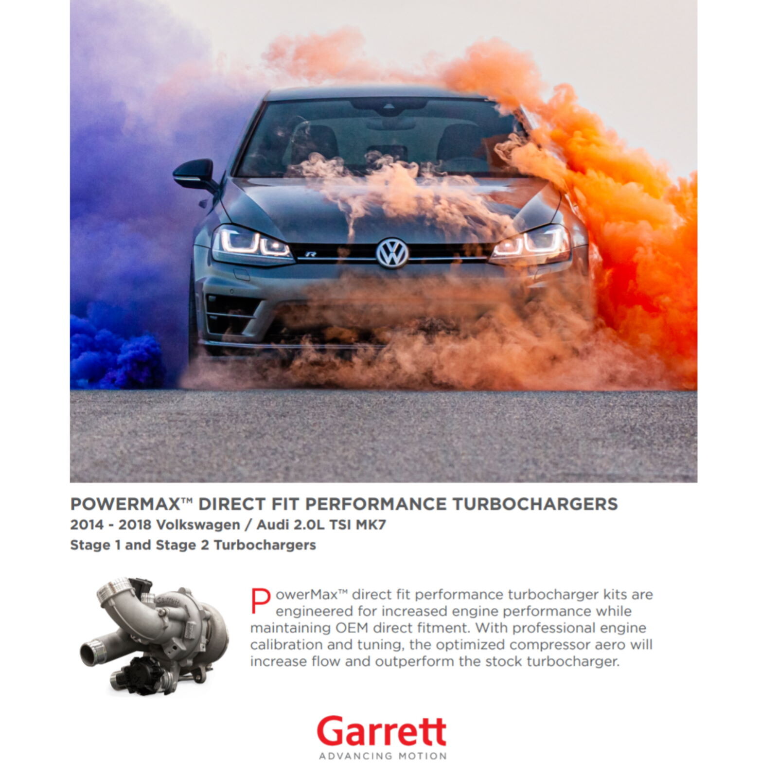 Garrett Stage 1 Powermax 485HP Yükseltme Turbo GT2260S, EA888 3. Nesil 2.0 TSI / 2.0 TFSI / 898199-5001W