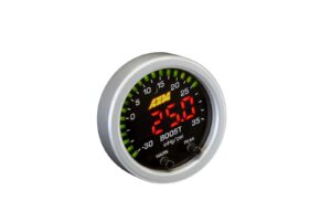 AEM 30-0306 X-Series Boost Pressure Gauge (-30in/Hg ~ 35 PSI, Black/Black)