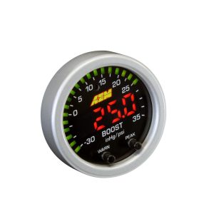 AEM 30-0306 X-Series Boost Pressure Gauge (-30in/Hg ~ 35 PSI, Black/Black)
