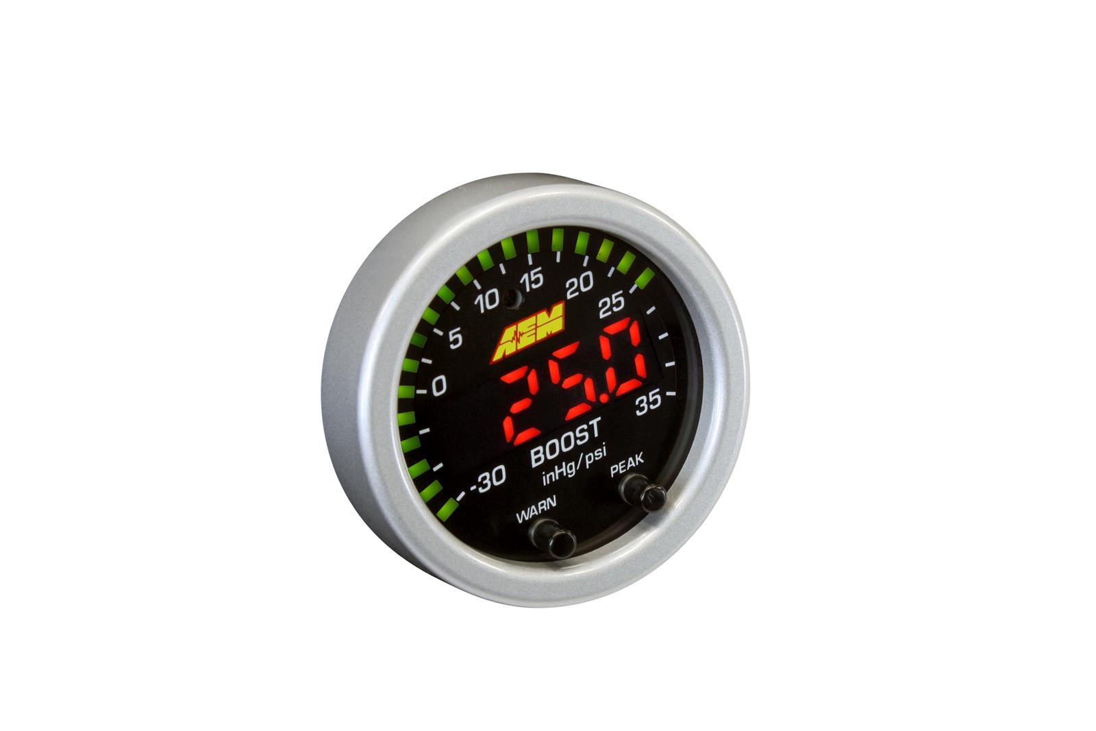 AEM 30-0306 X-Series Boost Pressure Gauge (-30in/Hg ~ 35 PSI, Black/Black)