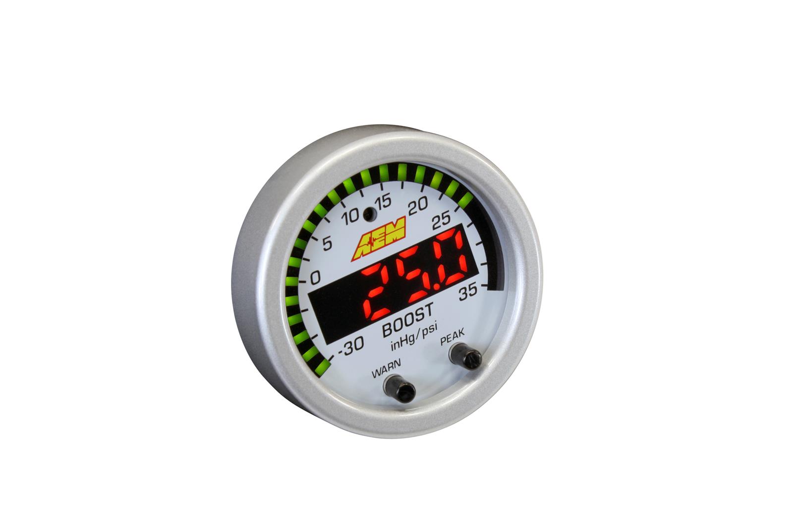 AEM 30-0306 X-Series Boost Pressure Gauge (-30in/Hg ~ 35 PSI, Black/Black) - Görsel 2