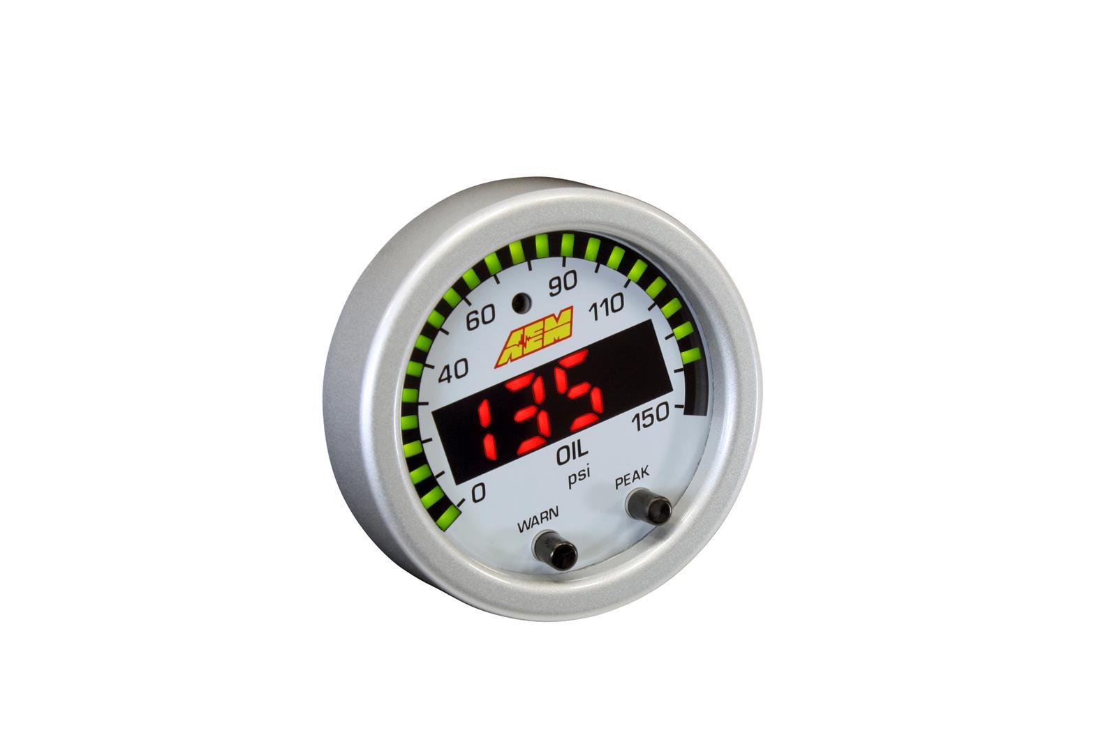 AEM 30-0307 X-Series Oil Pressure Gauge (0–150 PSI, Black/Black)