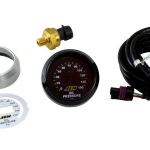 AEM 30-4407 Oil Pressure Gauge (0–150 PSI, Black/Black)